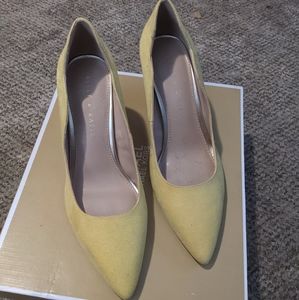 Pastel yellow suede heels